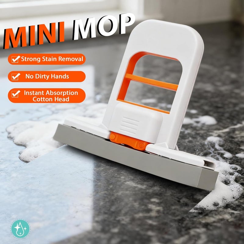 NBBCH Mini Foldable Wet Dry Use Squeeze Small Mop, Mini Mop for Small Spaces, Black Portable Cleaning Sponge Mops for Desktop, Kitchen, Counter, Glass, Tile - Image 2